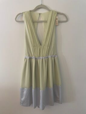 BCBGeneration Pale Lime and Light Gray V-Neck Mini Dress